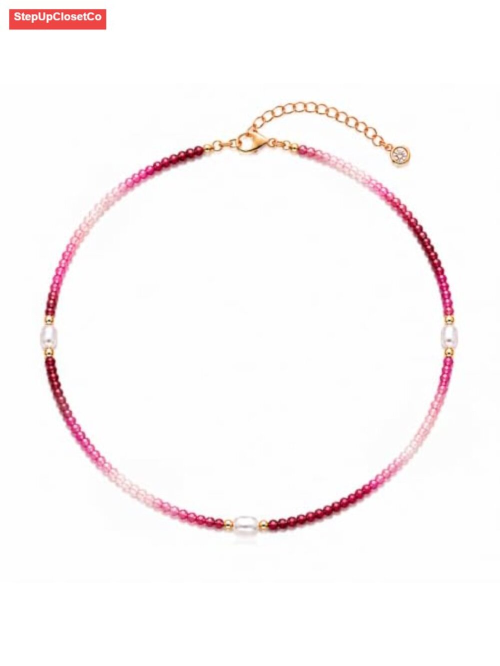 Faceted Natural Stone Choker Necklace with Freshwater Pearls, 18K Gold Plated